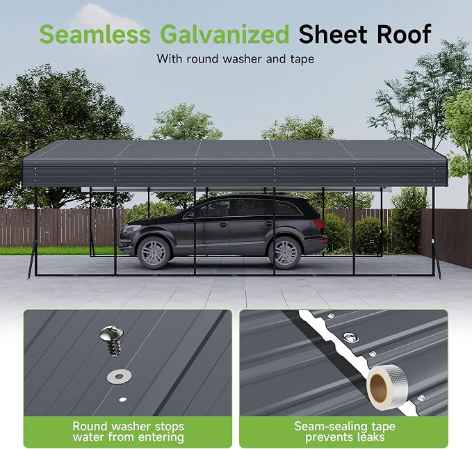 Real Relax 13' x 26' Metal Carport, Heavy Duty Carport - Image 4