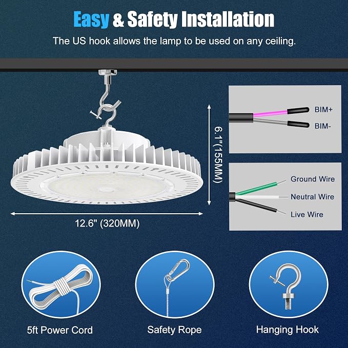 200W High Bay LED Light AC100-277V 29, 000LM UFO Lighting 0-10V Dimmable 5000K - Image 8