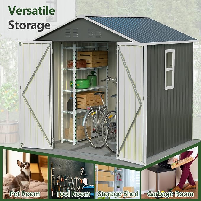 6x6 ft Metal Storage Shed Outdoor, Metal Steel Utility Tool Shed Storage House - Image 3