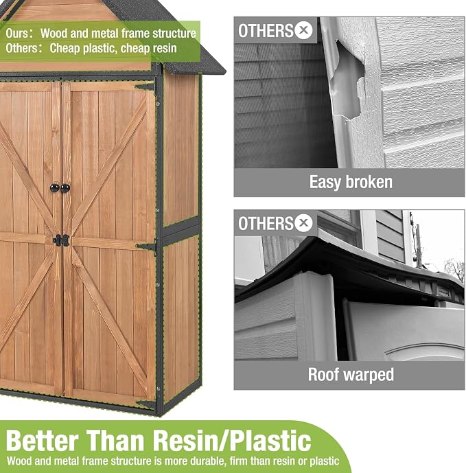 GUTINNEEN Sheds Outdoor Storage Wooden Garden Tool Shed - Image 5