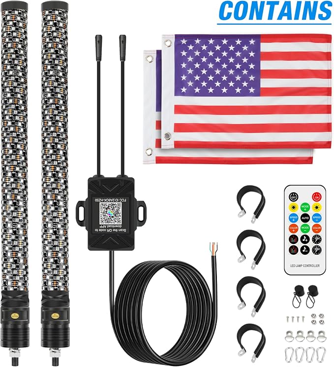 DREAMIZER 2PCS 2FT Fat Whip Lights 360°Spiral Chase Offroad Warning Lighted - Image 8