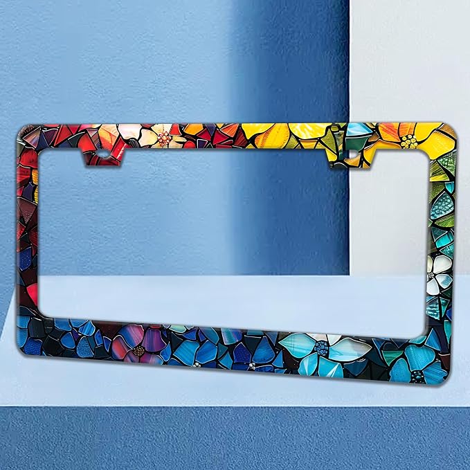 Marble Flowers License Plate Frame Colorful Floral Pattern License Plate - Image 2