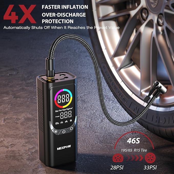 NEXPOW NP17 Portable Air Compressor, 150 PSI Digital Tire Inflator, Fast - Image 3