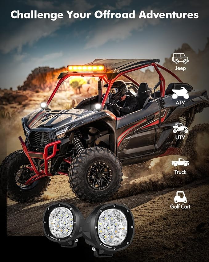 Auxbeam 6 Modes Amber White Round LED Pods, P4 Series 4 Inch 90W Flashing - Image 6