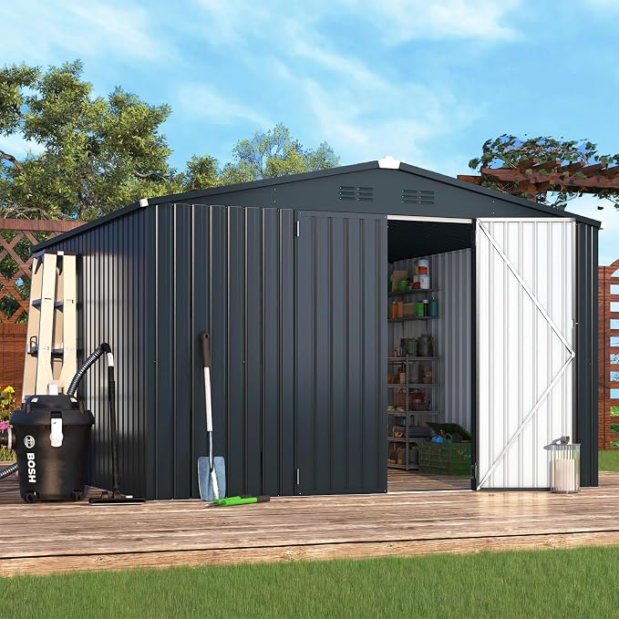 AECOJOY Shed 10'x10' Storage Shed, Large Metal Storage Sheds & Outdoor Clearance - Image 2