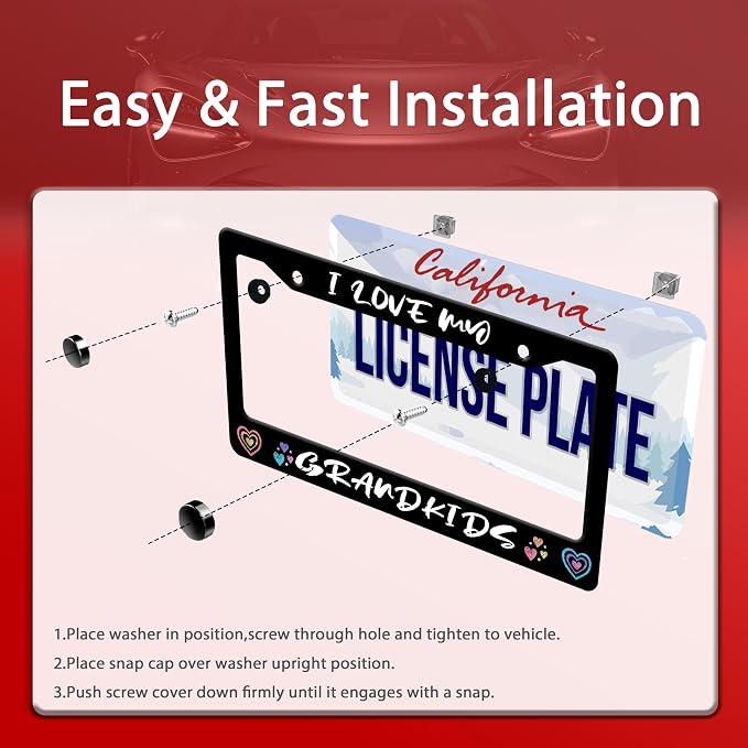 Personalized License Plate Frame I Love My Grandkids Stainless Steel Accessory - Image 4