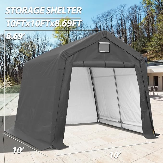 10' x 10' Outdoor Storage Shelter Shed, Portable Storage Shed Heavy Duty - Image 8