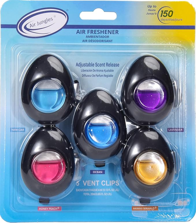 Air Jungles Car Air Freshener Vent Clip 5 Count, Variety Pack – New Car by AirJungles