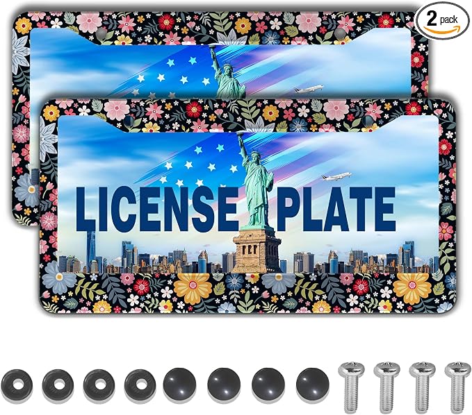 License Plate Protector Multicolor License Plate Frames Colorful Floral Flowers by Unknown