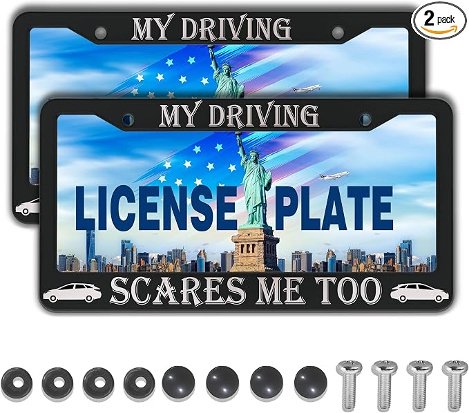 Fun License Plate Frame Cover Black and White License Plate Frames My Driving by Unknown