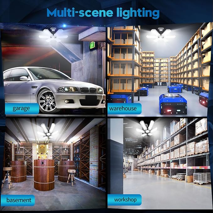 TANBABY Upgrade LED Garage Lights 4 Pack, Total 60000LM Deformable Garage Light - Image 6