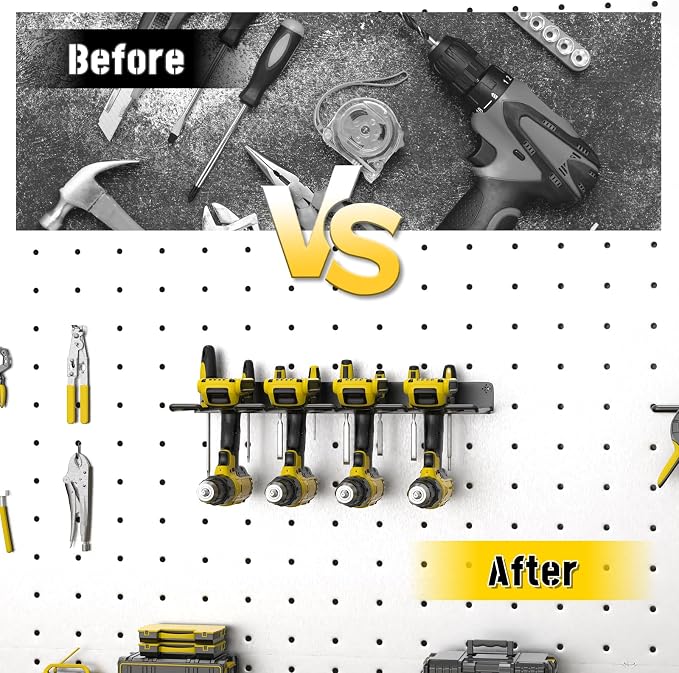 Power Tool Organizer, Drill Holder Wall Mount, 4 Cordless Drill Racks, Heavy - Image 4