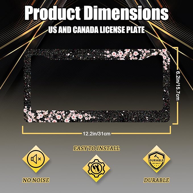 Bling Cherry Blossom License Plate Frame Pink Floral License Plate Stainless - Image 2