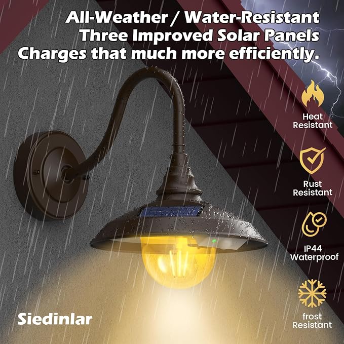 SIEDiNLAR Solar Barn Light Outdoor 3 Modes 2 Lighting, Aluminum Gooseneck Wall - Image 5