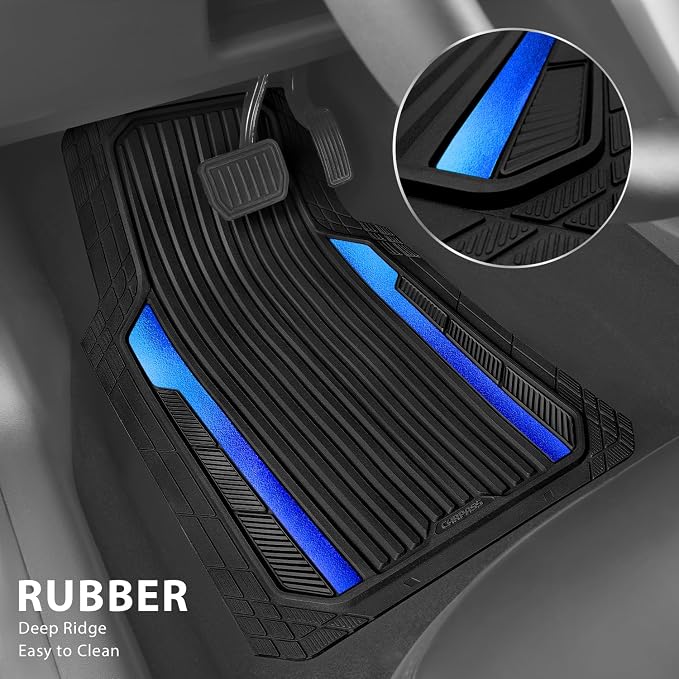 CAR PASS Heavy Duty Rubber Car Mats Metallic, Aluminum Film All Weather Floor - Image 2
