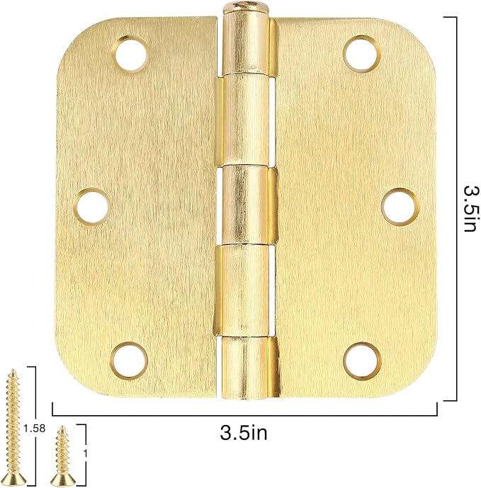 6 Pack Rounded Door Hinges 3.5 inch X 3-1/2" 5/8 Radius, Brushed Brass 3 ½ Inch - Image 4