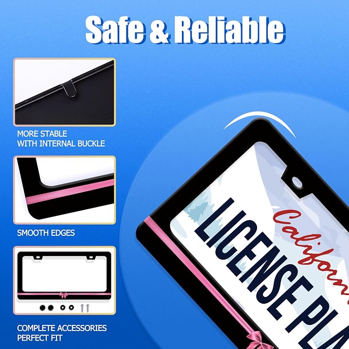 Pink License Plate Frame Cute License Plate Stainless Steel Black Funny License - Image 2