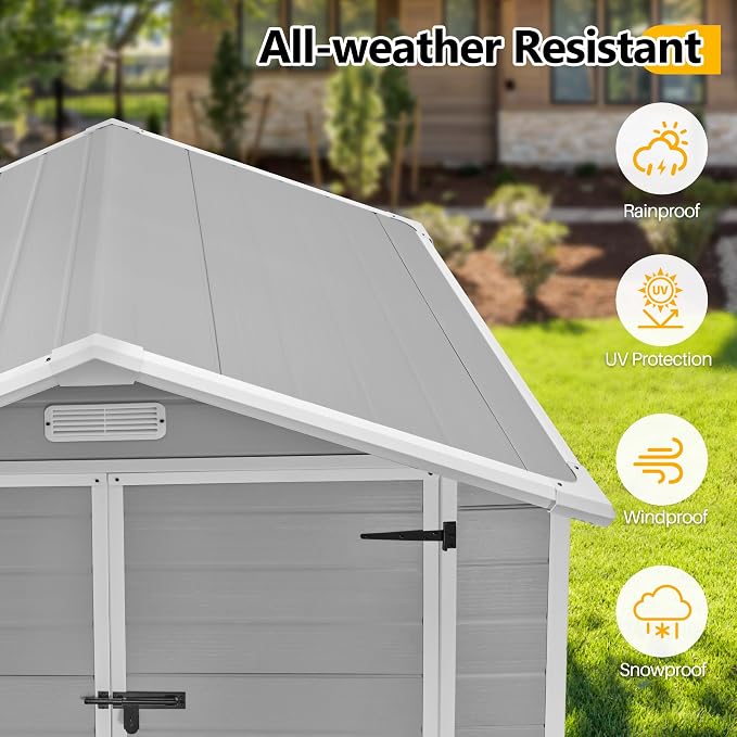 6 * 4.4 FT Resin Outdoor Storage Shed Plastic Shed - Image 5