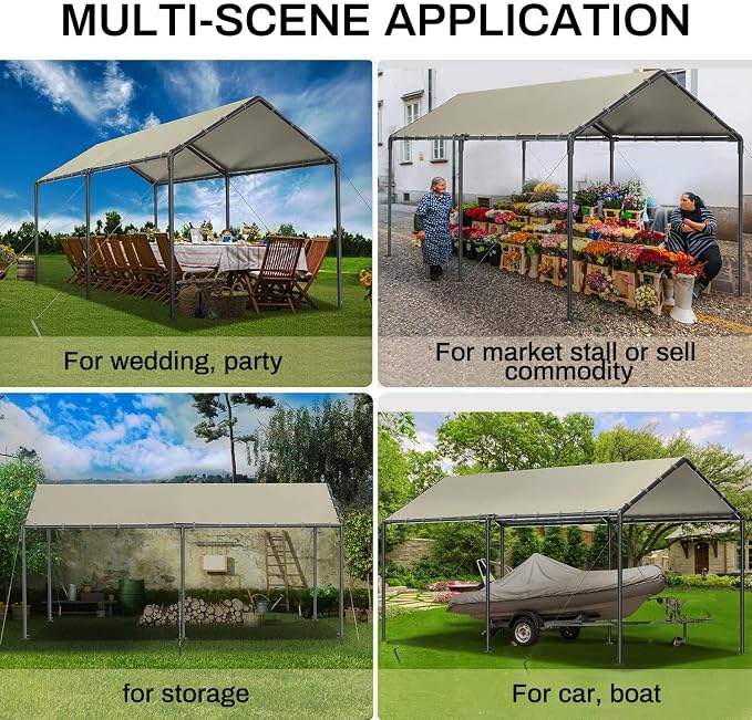 Grezone 10 x 20ft Heavy Duty Carport, Portable Car Tent Garage, All Season UV - Image 5