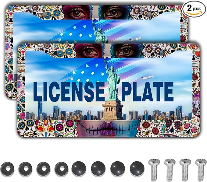 License Plate Frames for Women Multicolor Plate Cover for Men Sugar Skull by Unknown