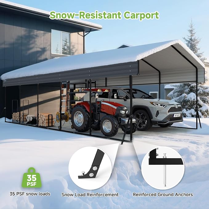 Real Relax 13' x 26' Metal Carport, Heavy Duty Carport - Image 3