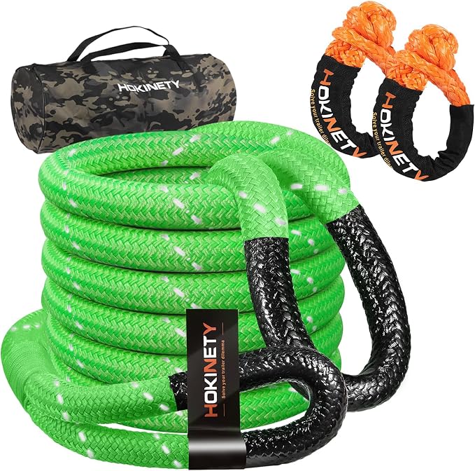 Kinetic Recovery Tow Rope: 1.26" x 30ft 55000LBS Reflective Snatch Strap by HOKINETY