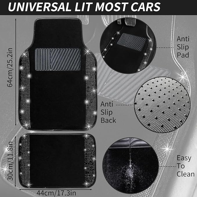 NBTEPEM Black Bling Car Floor Mats Full Set, Universal Fit Most Cars - Image 7
