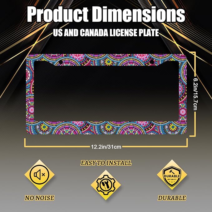 Purple Mandala License Plate Frame Hippie Boho License Plate Holder Stainless - Image 2