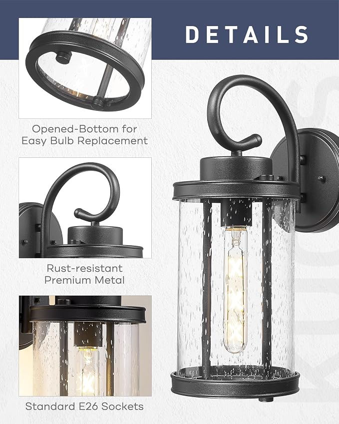 kudos Porch Lights Outdoor, 15.8 inch Large Cylinder Wall Light, E26 Sockets - Image 4