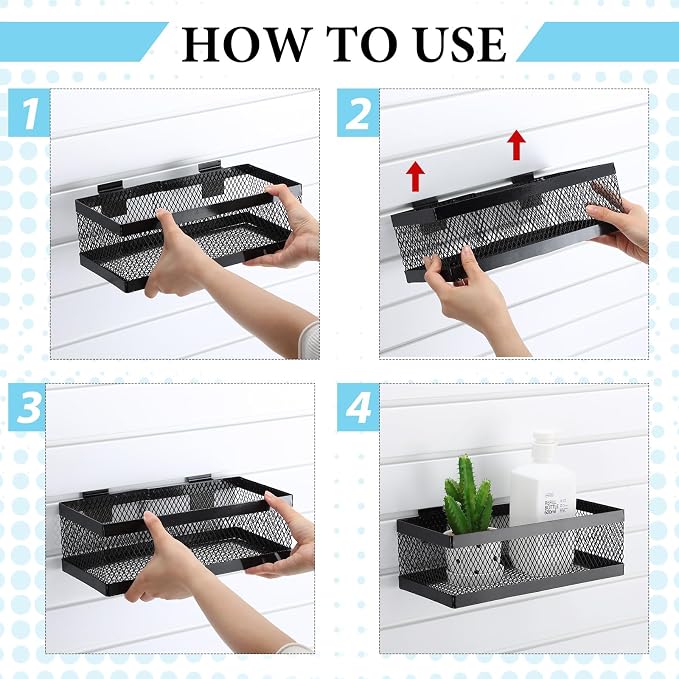 Coume 4 Pcs Black Slatwall Baskets 4 Size Metal Mesh Wire Basket - Image 4