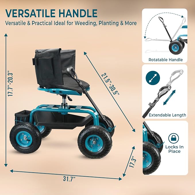 Garden Seat with Wheels – Adjustable 360° Swivel Gardening Stool with Hydraulic - Image 3