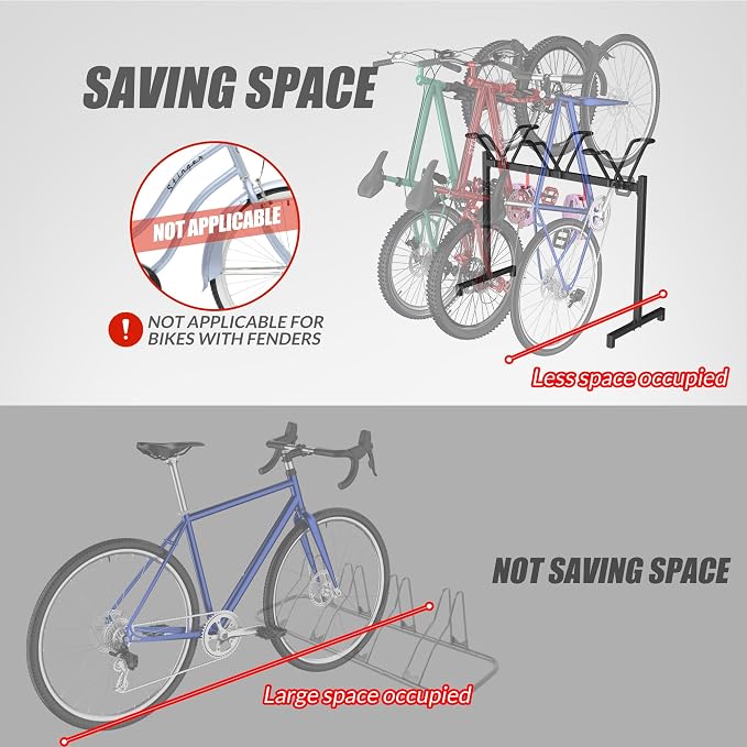 3 Bikes Floor Stand, Adjustable Bicycle Parking Rack - Image 4