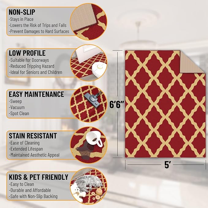 Ottomanson 5' x 6'6" Rugs for Living Room Trellis Area Rug for Bedroom - Image 2