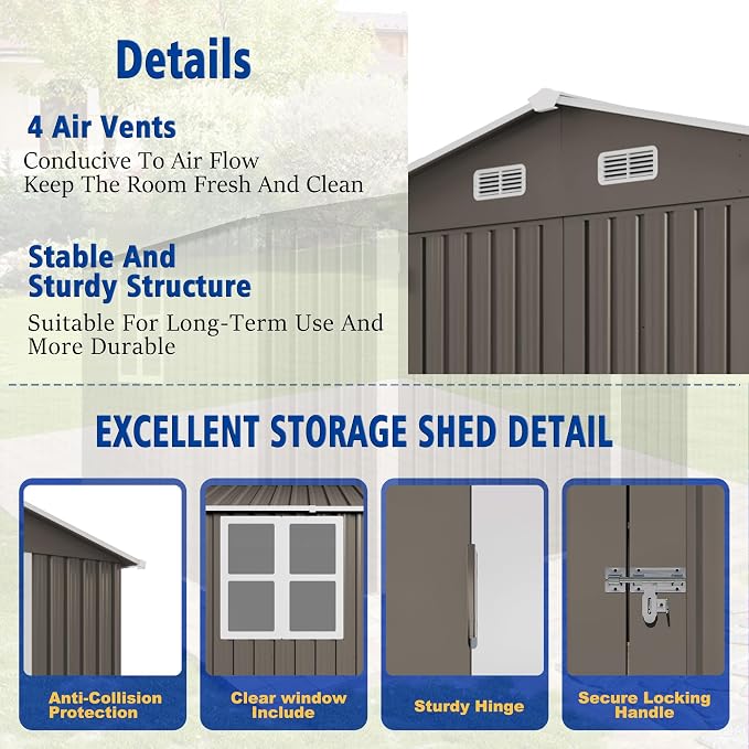 10x8 FT Outdoor Storage Shed, Metal Shed W/Window, Garden Storage Shed - Image 7