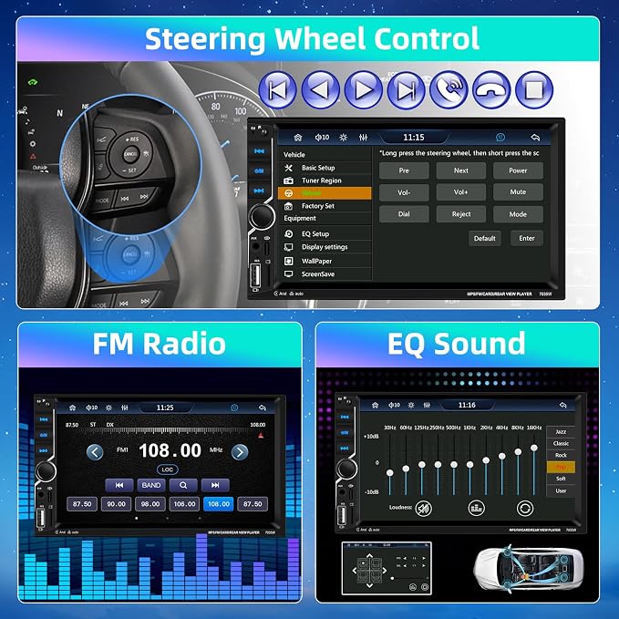 Podofo Wireless Carplay Car Stereo, 7 Inch Double Din Touchscreen Car Radio - Image 5