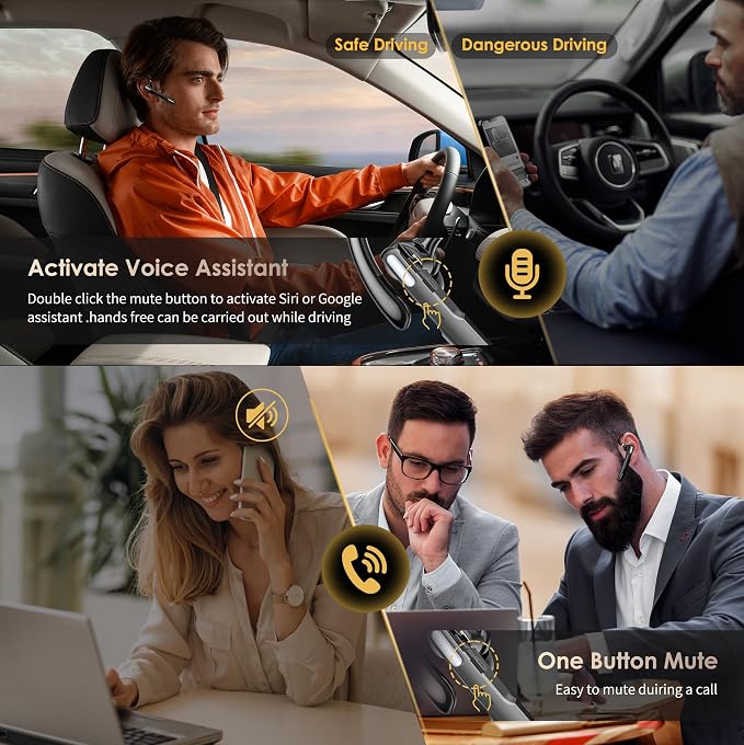 Bluetooth Headset, Wireless Bluetooth Earpiece V5.0 Hands-Free Earphones - Image 7