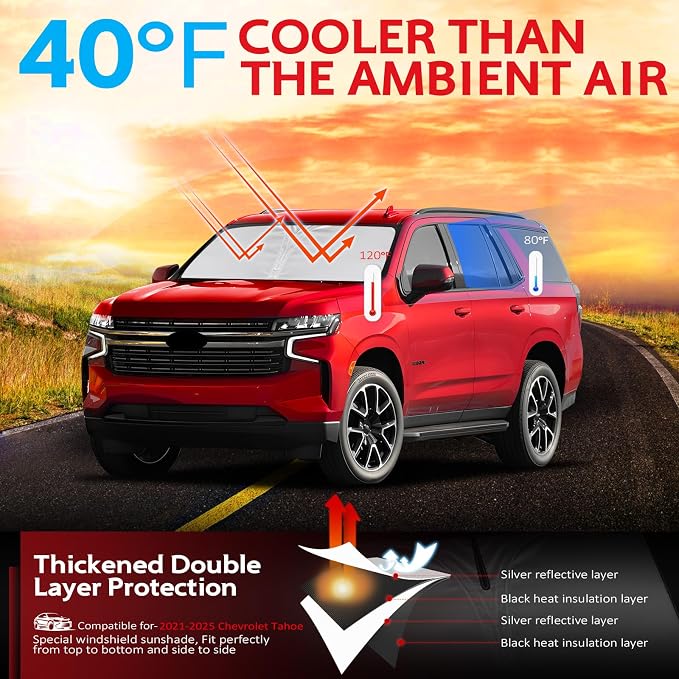 KAYZT Windshield Sun Shade for 2021-2025 Che-vrolet/Chevy Tahoe Foldable - Image 2