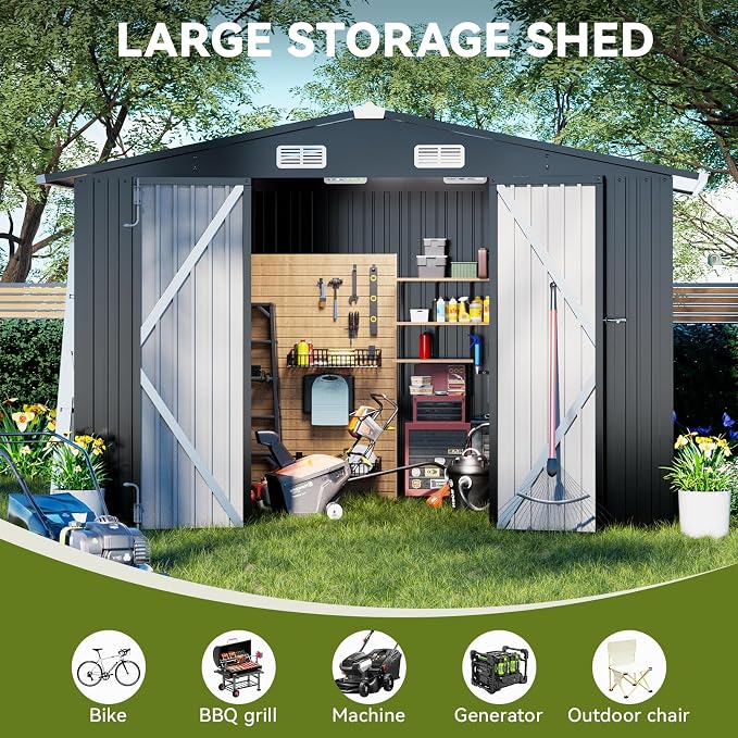COMHOMA Shed Outdoor Storage Shed Metal, Lockable Doors Tool Sheds - Image 4