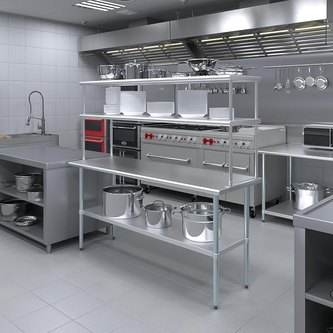Amgood Stainless Steel Work Table Double Tier Overshelf | Metal Kitchen Prep - Image 4