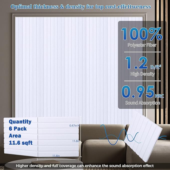 6 Pack Large Fold Soundproof Wall Panels, 1.2lb/ft³ High Density, Thicker 0.47in - Image 3