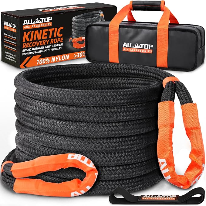 ALL-TOP Kinetic Recovery Rope, 1in x 30ft, Heavy Duty 30+% Elasticity, 16000Lbs by ALL-TOP4X4