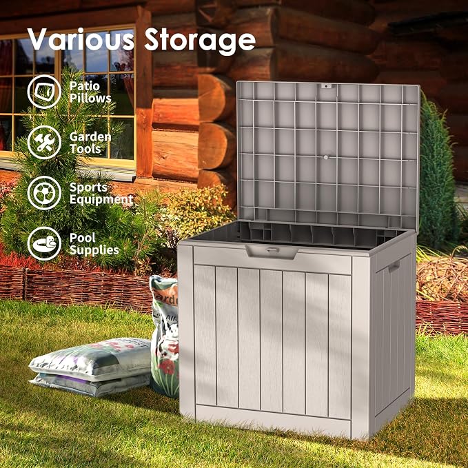 35 Gallon Lockable Resin Deck Box, Waterproof & UV-Resistant Outdoor Storage Box - Image 3
