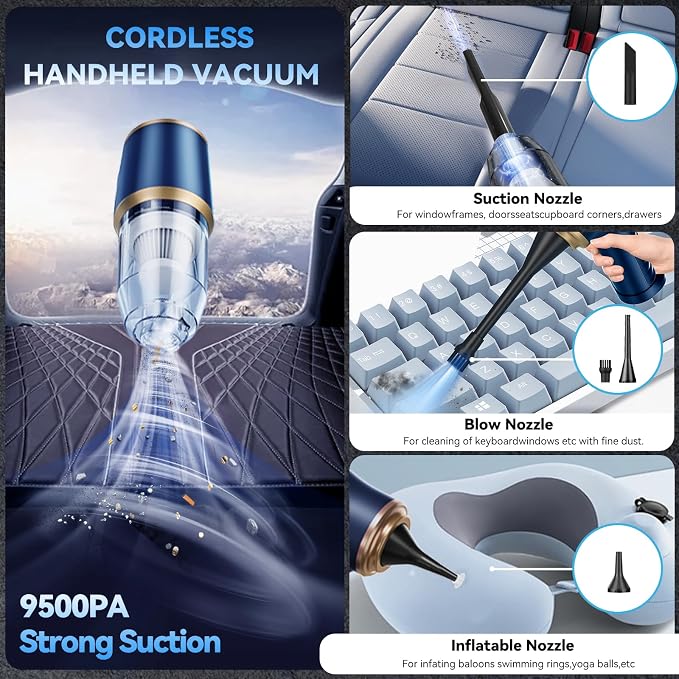 Mini Car Vacuum Portable Cordless Handheld Vacuum Cleaner and Air Duster 2 in 1 - Image 3