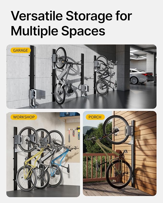 monTEK Automatic Lift EBike Rack – Fits 24-29" Tires, Heavy-Duty Vertical Wall - Image 4