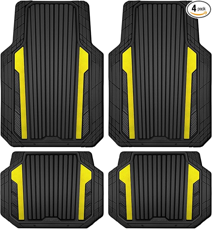 CAR PASS Yellow Car Mats Metallic, Aluminum Film All Weather Rubber Lemon by CARPASS