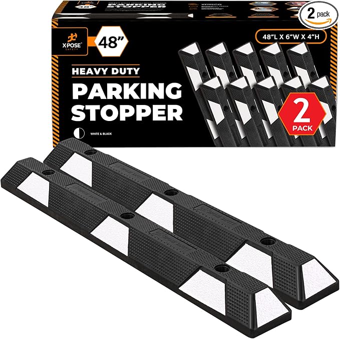 Xpose Safety 48" Heavy Duty Rubber Parking Stopper – 2 Pack Wheel Blocks by XposeSafety