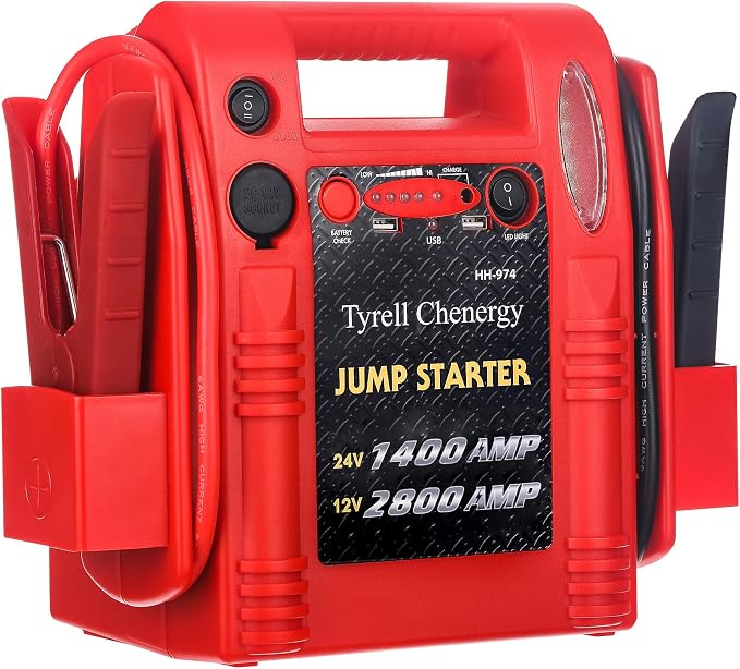 12V/24V Jump Starter, 2800/1400 Peak Amp, Truck Battery Booster Pack, and Pure by TyrellChenergy