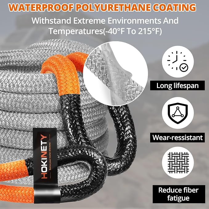 Kinetic Recovery Tow Rope 1-1/8" x20ft Offroad Snatch Strap 48000lbs Heavy Duty - Image 4