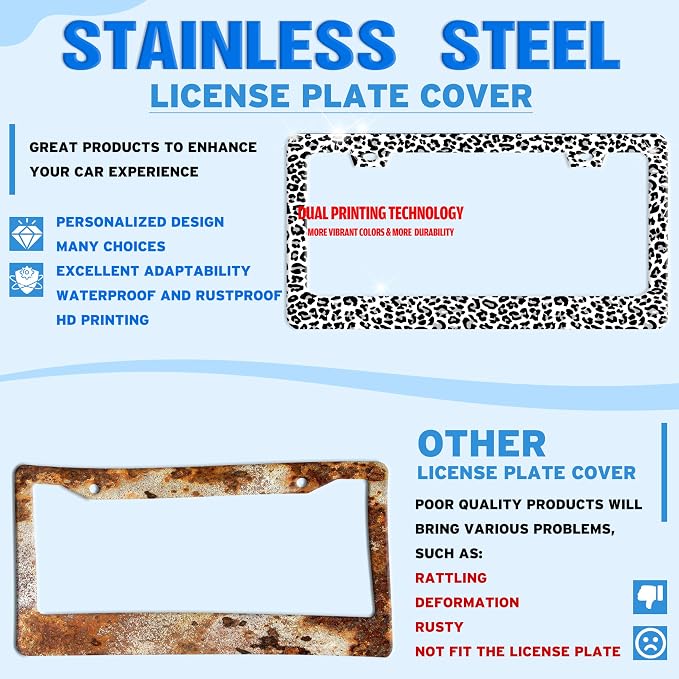 Leopard Print License Plate Frame Skin Texture Pattern Stainless Steel License - Image 2