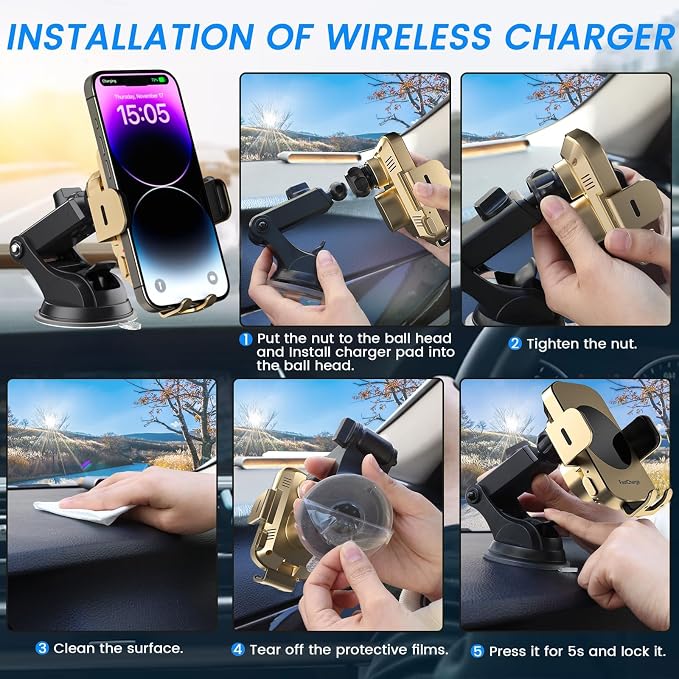 Wireless Car Charger, Fast Charging 15W Auto Clamping Car Charger Phone Holder - Image 7
